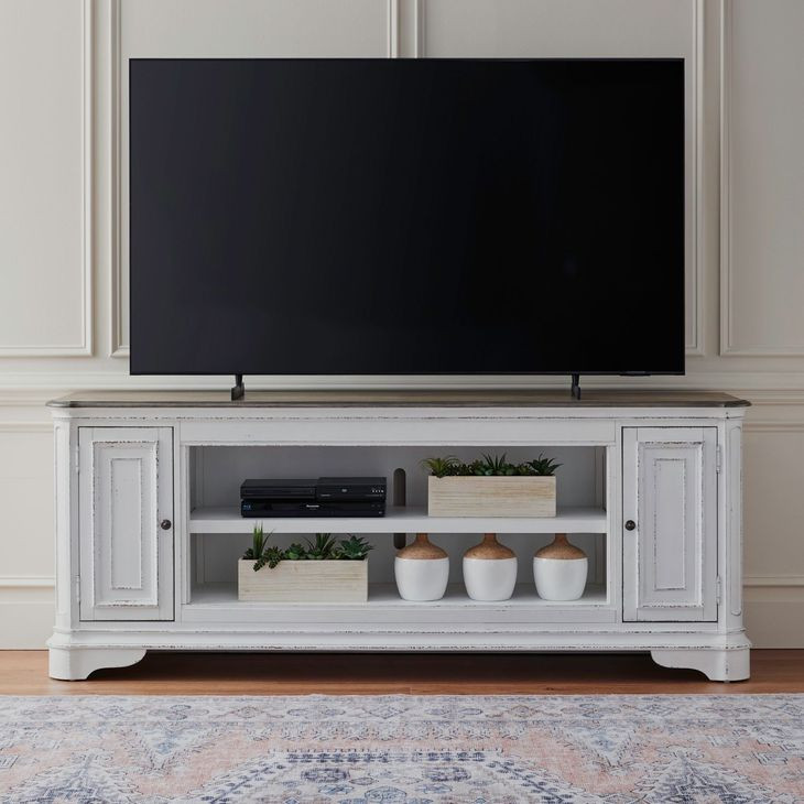 FIRE-244-TV82FTS Antique White and Weathered Bark 82" TV Stand