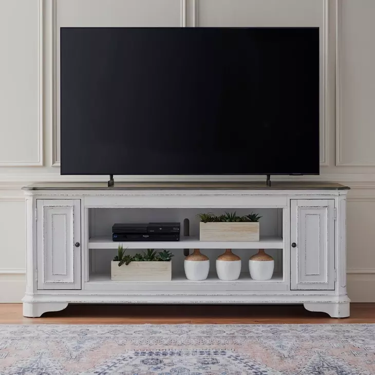 FIRE-244-TV82FTS Antique White and Weathered Bark 82" TV Stand