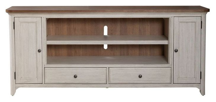 FIRE-652-TV80FTS Antique White and Chestnut 80" TV Stand