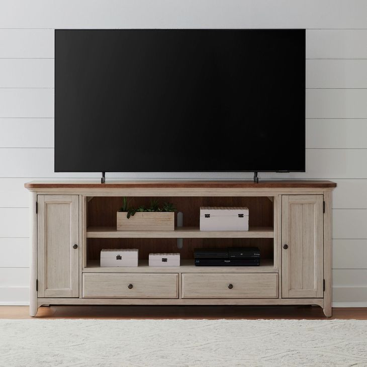 FIRE-652-TV80FTS Antique White and Chestnut 80" TV Stand