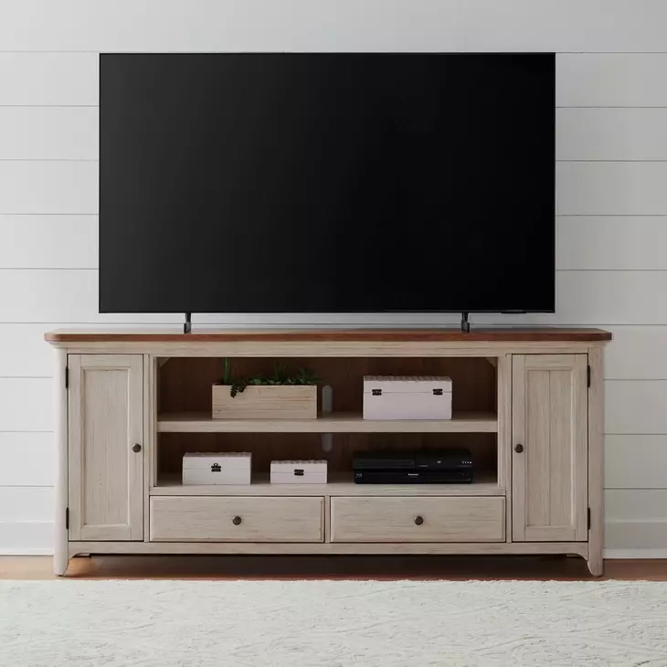 FIRE-652-TV80FTS Antique White and Chestnut 80" TV Stand
