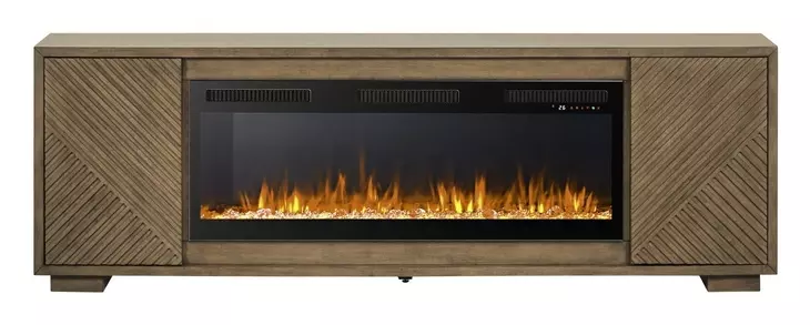 Living Room Console Brown 84" TV Stand with Fireplace