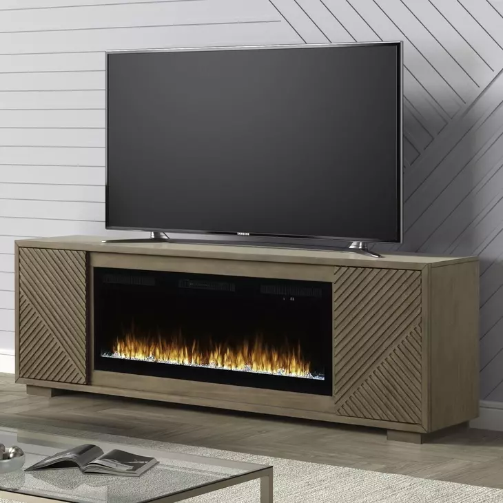 Living Room Console Brown 84" TV Stand with Fireplace