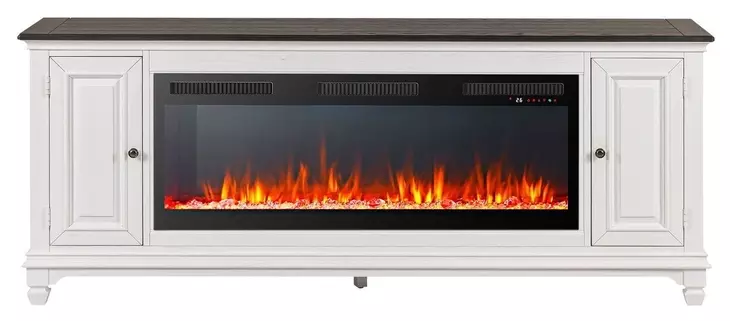 FIRE-BOX-417-80FTS Wirebrushed White and Charcoal 80" TV Stand with Fireplace