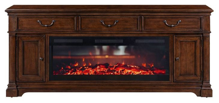 FIRE-BOX-512-84FTS Satin Cherry 84" TV Stand with Fireplace