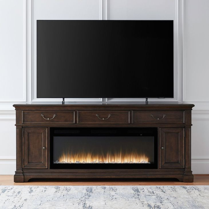909730 Satin Cherry 84" TV Stand with Fireplace