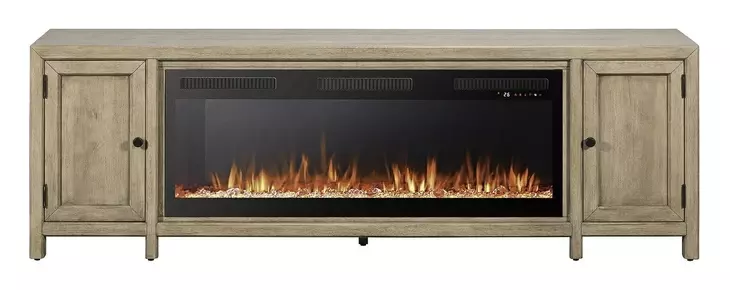 Living Room Console Brown 82" TV Stand with Fireplace