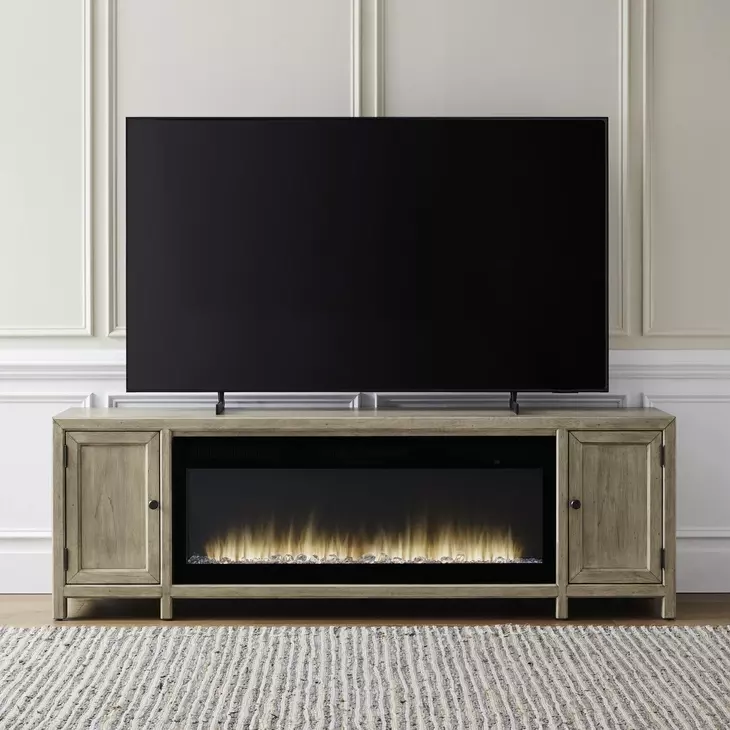 Living Room Console Brown 82" TV Stand with Fireplace