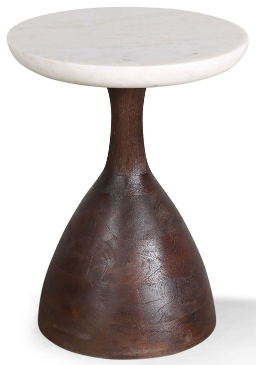 Palm Desert White Marble And Rich Chestnut Pedestal Side Table