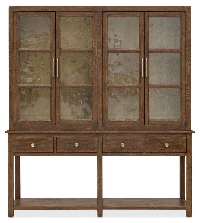 Harbor Drift Worn Saddle 4 Glass Door Display Cabinet with LED