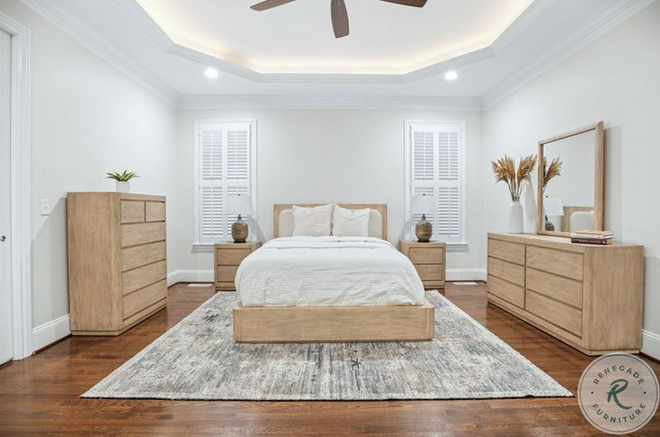 Oakridge Weathered Natural King Platform Bed with Upholstered Headboard