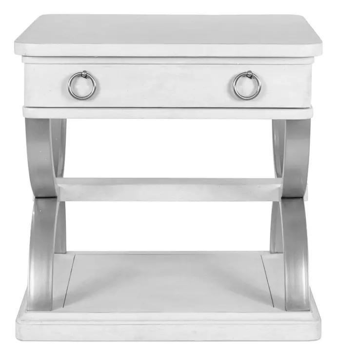 Point Breeze Fresh White and Soft Gray Glaze Rectangular End Table with Metal