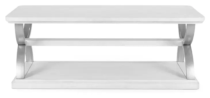 Point Breeze Fresh White and Soft Gray Glaze Rectangular Occasional Table Set with Metal and Casters