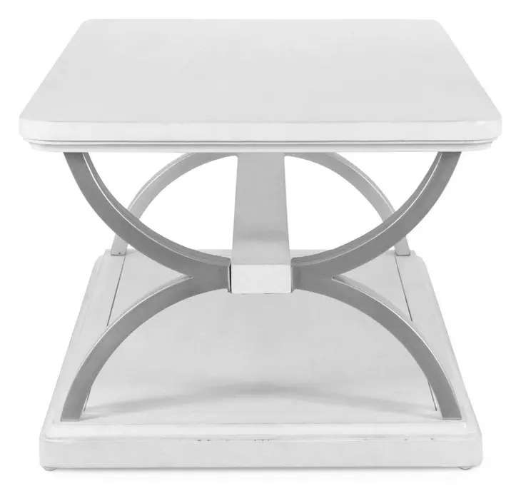 Point Breeze Fresh White and Soft Gray Glaze Rectangular Coffee Table with Metal and Casters