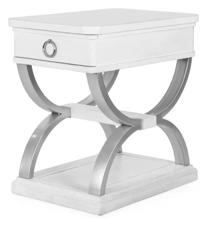 Point Breeze Fresh White and Soft Gray Glaze Rectangular Chairside Table with Metal