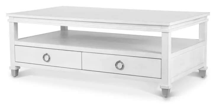 Point Breeze Fresh White and Soft Gray Glaze Rectangular Cocktail Table with Casters