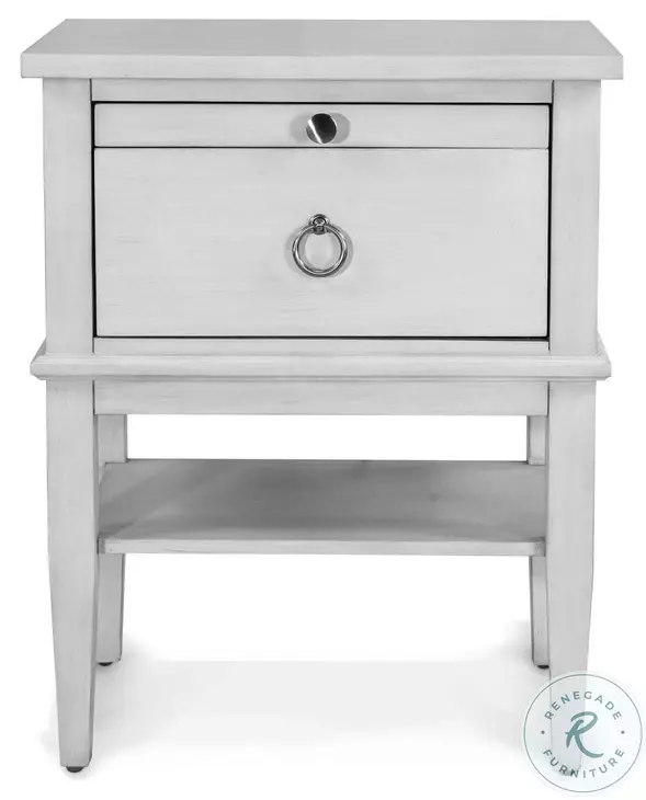 Coastal Point Fresh White and Soft Grey Glaze 1 Drawer Open Nightstand with USB Charging