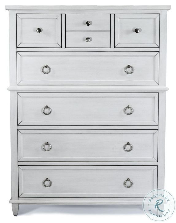 Coastal Point Fresh White and Soft Grey Glaze 7 Drawer Chest