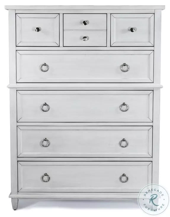 Coastal Point Fresh White and Soft Grey Glaze 7 Drawer Chest