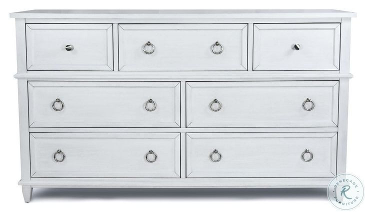 Coastal Point Fresh White and Soft Grey Glaze 7 Drawer Dresser