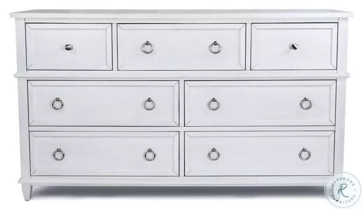 Coastal Point Fresh White and Soft Grey Glaze 7 Drawer Dresser