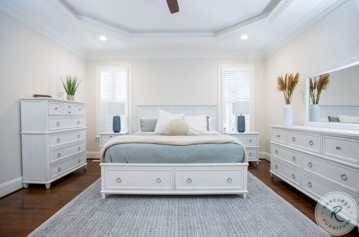 Coastal Point Fresh White and Soft Grey Glaze 7 Drawer Chest