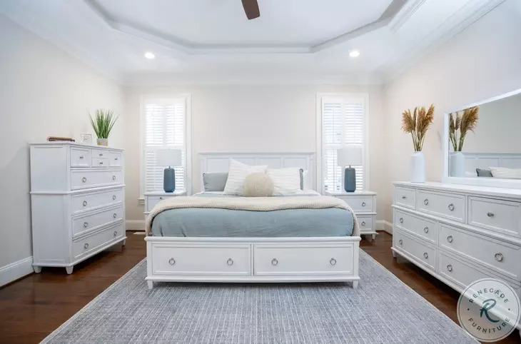 Coastal Point Fresh White and Soft Grey Glaze 7 Drawer Dresser