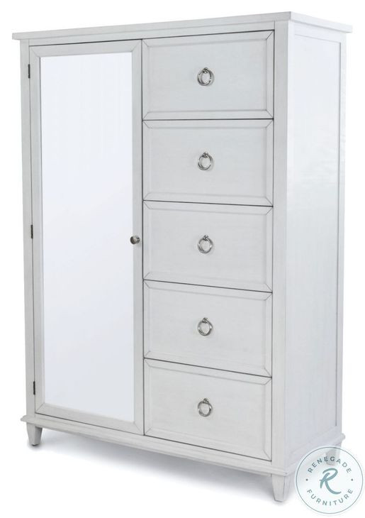 Coastal Point Fresh White and Soft Grey Glaze 5 Drawer 1 Mirrored Door Chest