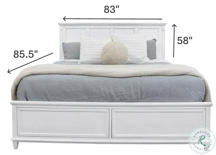 Coastal Point Fresh White Finish and Soft Grey Glaze King Panel Bed