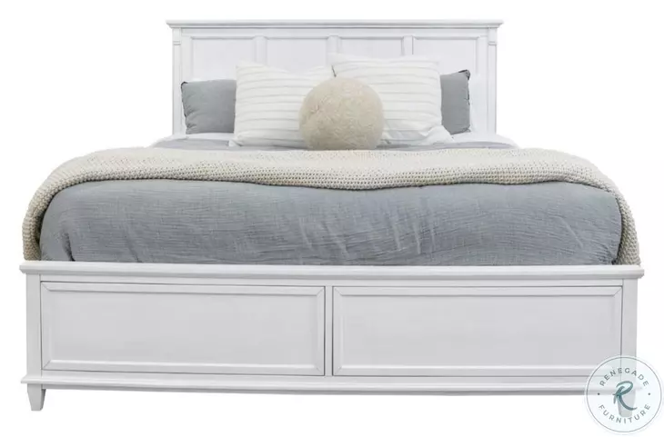 Coastal Point Fresh White Finish and Soft Grey Glaze King Panel Bed