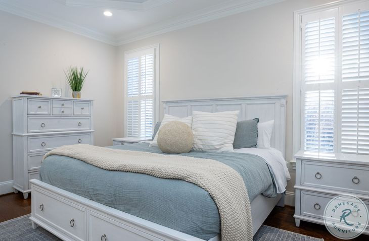 Coastal Point Fresh White and Soft Grey Glaze Storage Bedroom Set