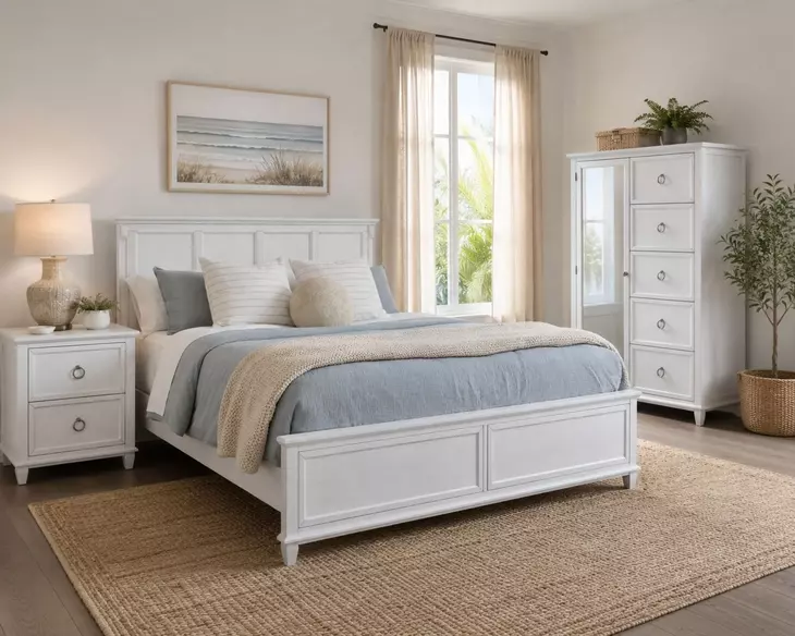 Coastal Point Fresh White and Soft Grey Glaze Bedroom Set