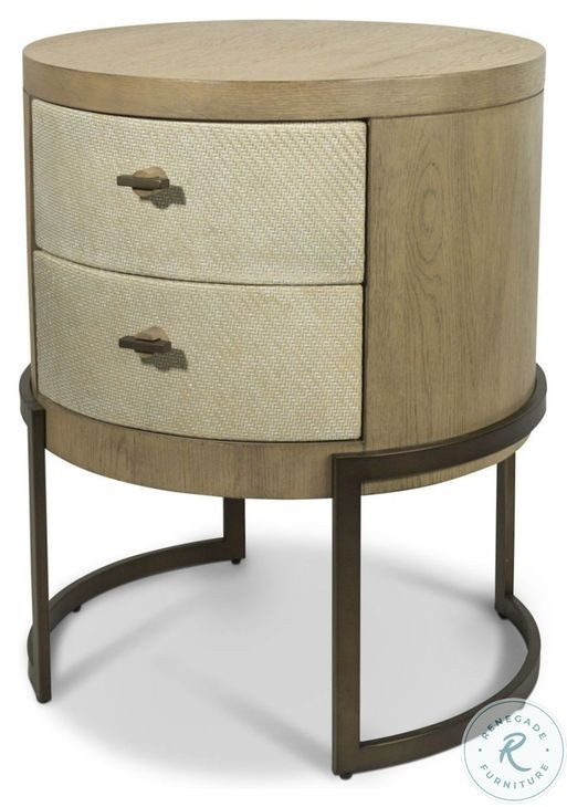 Vista Verde Muted Earth Tones and Clay Woven 2 Drawer Round Accent Nightstand with USB Charging