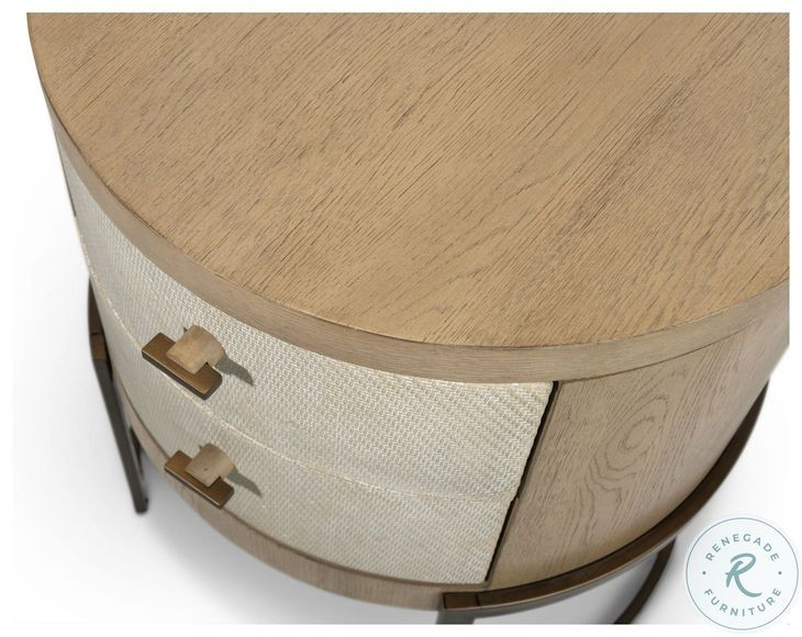 Vista Verde Muted Earth Tones and Clay Woven 2 Drawer Round Accent Nightstand with USB Charging