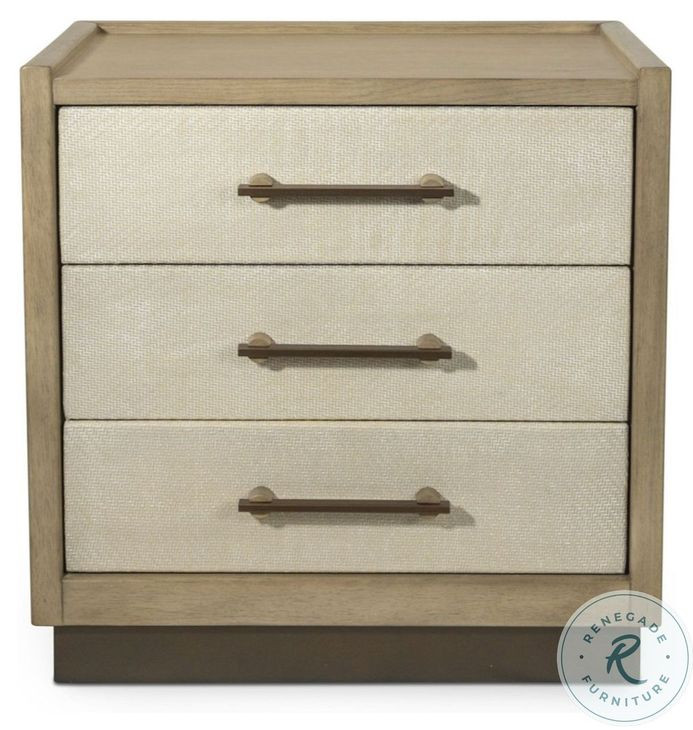 Vista Verde Muted Earth Tones and Clay Woven 3 Drawer Nightstand with USB Charging