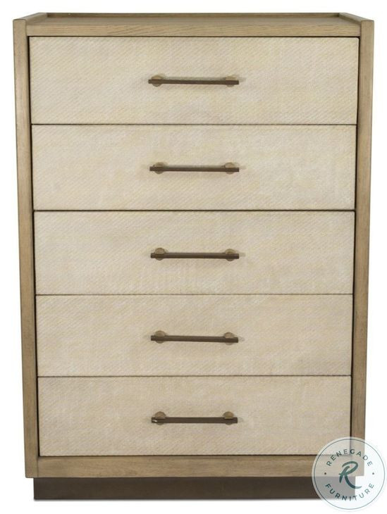 Vista Verde Muted Earth Tones and Clay Woven 5 Drawer Chest