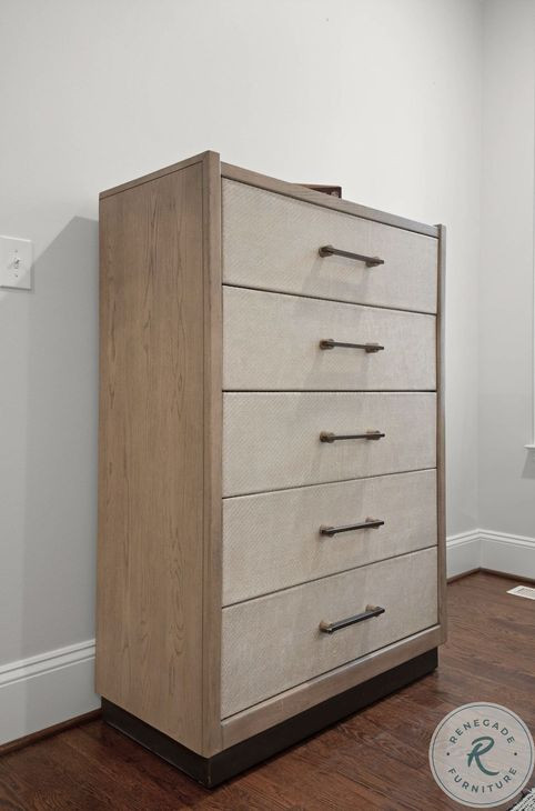 Vista Verde Muted Earth Tones and Clay Woven 5 Drawer Chest