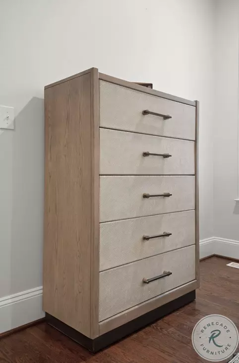 Vista Verde Muted Earth Tones and Clay Woven 5 Drawer Chest
