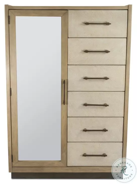 Vista Verde Muted Earth Tones and Clay Woven 1 Mirrored Door Chest