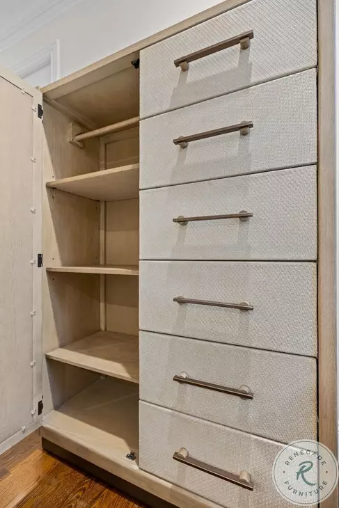 Vista Verde Muted Earth Tones and Clay Woven 1 Mirrored Door Chest