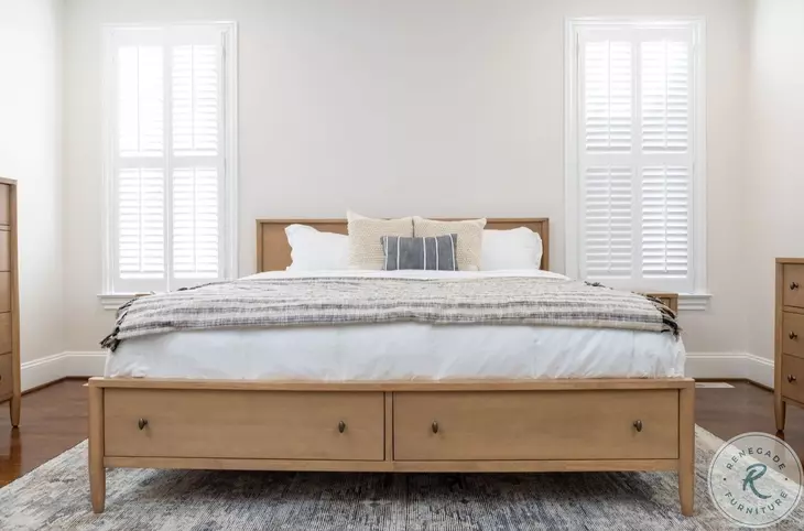 Maplewood Warm Maple King Low Profile Platform Bed with Storage