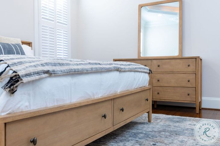 Maplewood Warm Maple King Low Profile Platform Bed with Storage
