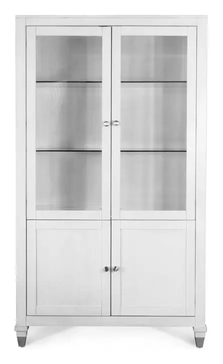 Point Breeze Fresh White and Soft Gray Glaze 4 Door Curio Cabinet with LED
