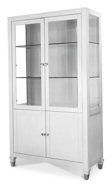 Point Breeze Fresh White and Soft Gray Glaze 4 Door Curio Cabinet with LED