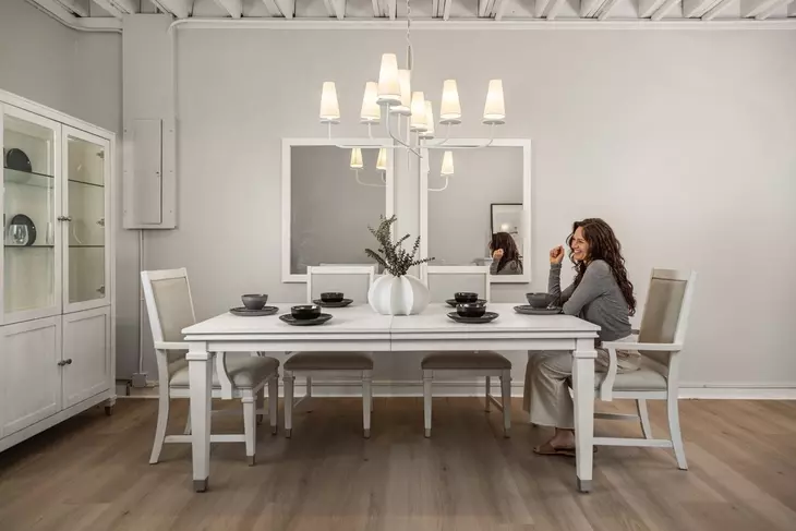 Point Breeze Fresh White and Soft Gray Glaze Extendable Rectangular Dining Room Set