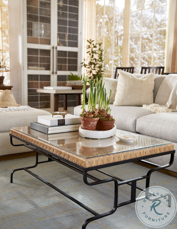 Easterling Woven Cane And Rustic Black Coffee Table