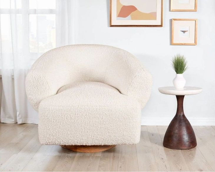 Florence Cream Boucle Fabric Swivel Accent Chair