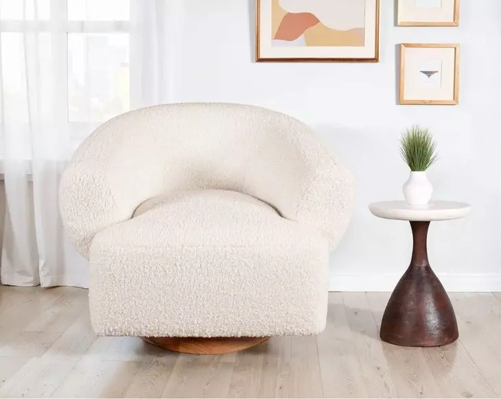Florence Cream Boucle Fabric Swivel Accent Chair