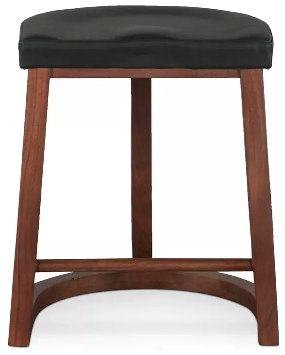 Hampton Walnut and Black Leather Upholstered Backless Counter Height Stool