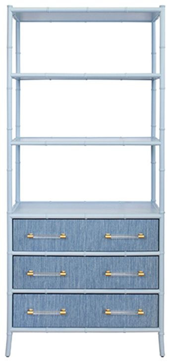 Flynn Blue Dyed and Light Blue Matte Lacquer 3 Drawer Etagere with 3 Shelves